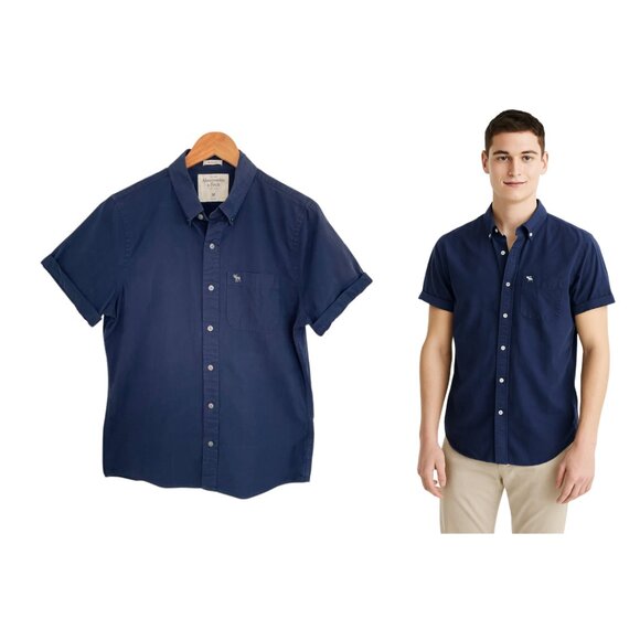 Men's Navy Blue Short Sleeve Shirt - Picture 1 of 14